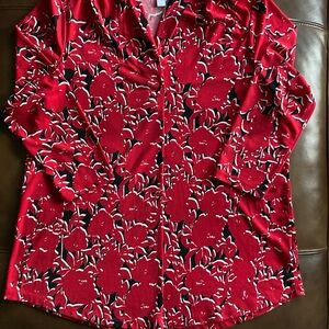 CHARTER CLUB Women’s Top Blouse Shirt Red and Black V-Neck 3/4 Sleeve Size L
